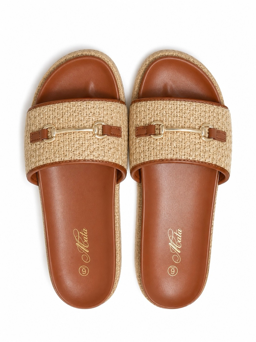 Slide Sandals in Tan and Natural Raffia